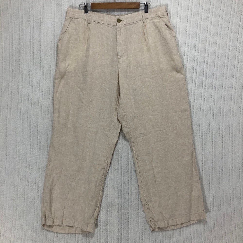Lands End High Rise Linen Wide Leg Pants Beige Oatmeal Plus Size 18W